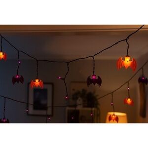 Kurt Adler UL 10 Orange Purple Green Bat Icicle String Halloween Light Set